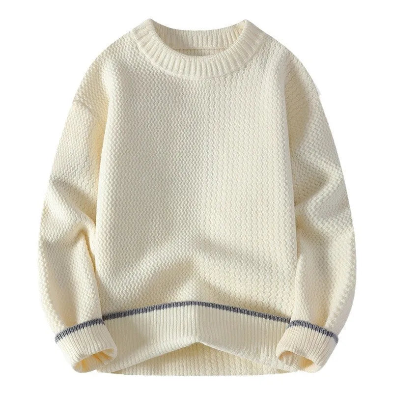 Men's grey loose-fit round neck pullover sweater with long sleeves for casual autumn wear