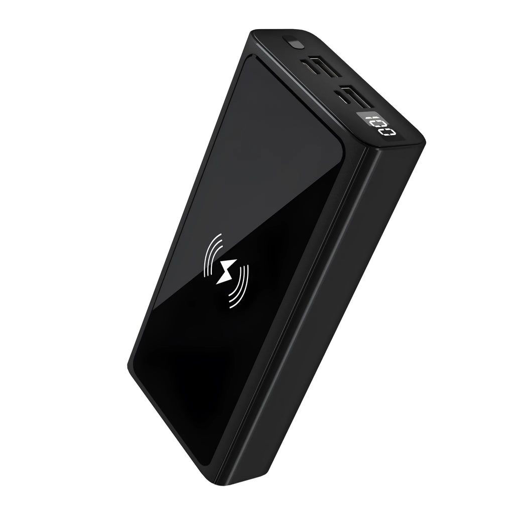 10000mAh wireless power bank with alloy shell black blue fast charging built-in plug