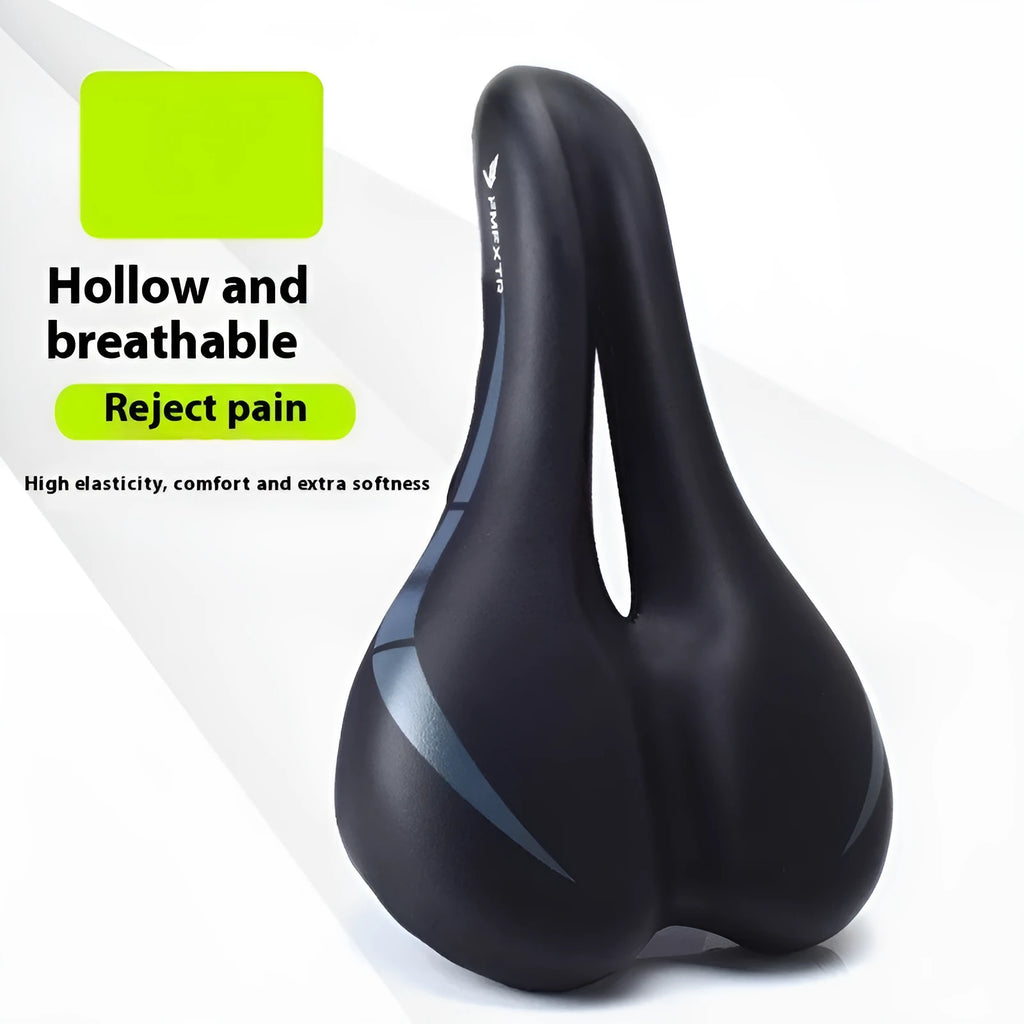 Bicycle seat cushion with hollow design pattern, PU leather exterior, measures 270mm by 180mm