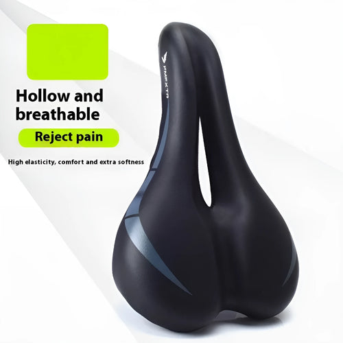 Bicycle seat cushion with hollow design pattern, PU leather exterior, measures 270mm by 180mm
