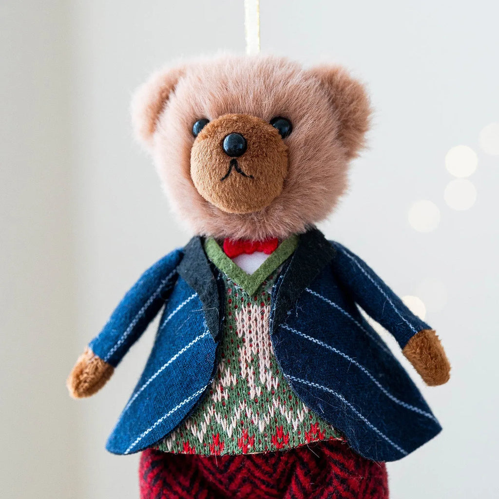 Cartoon plush bear doll with cotton suit and plaid print in gentleman and princess designs