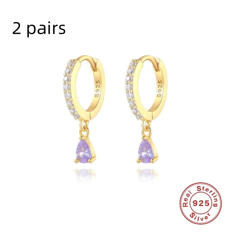 S925 sterling silver water drop earrings with geometric shape and decorative elements
