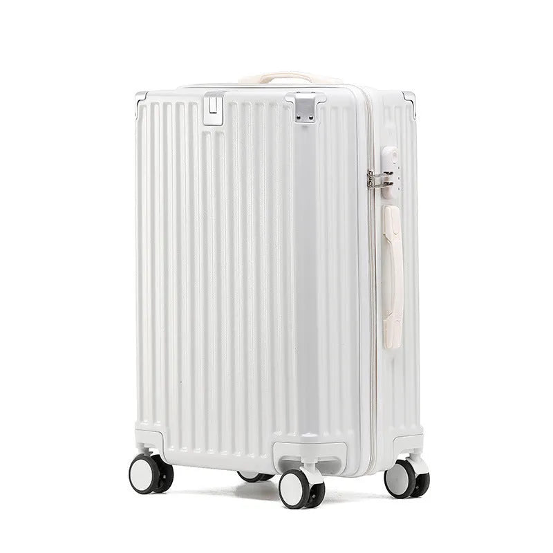 Aluminium frame ABS PC suitcase in avocado green colour with USB port and universal wheels.