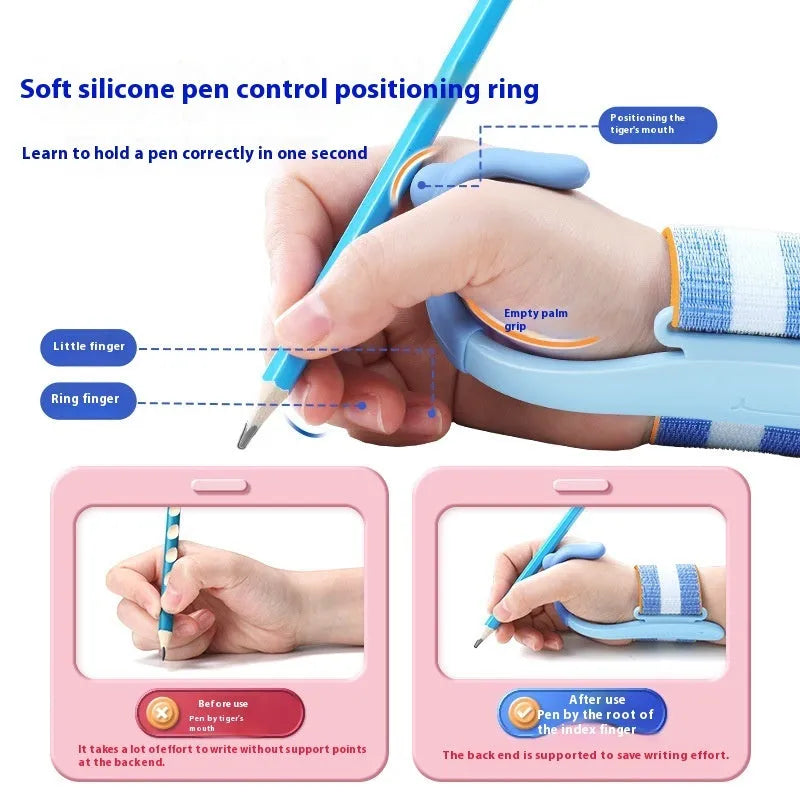 Blue Anti-hook Holder Pen Control Corrector wrist brace for pencil grip training