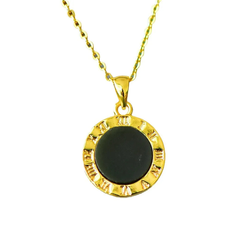 Flat natural Hetian Jade pendant with copper inlay design on a necklace chain