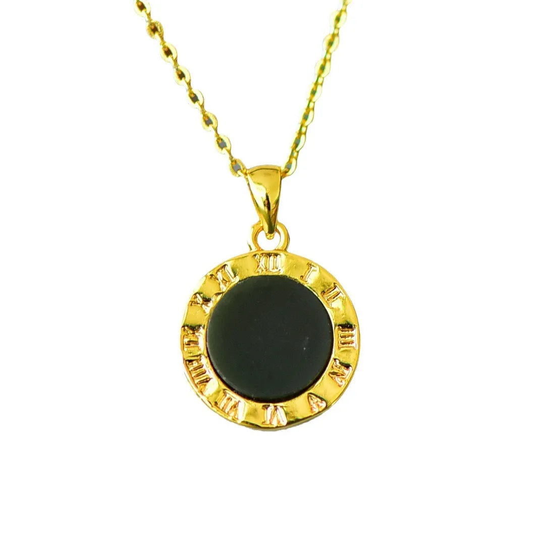 Flat natural Hetian Jade pendant with copper inlay design on a necklace chain