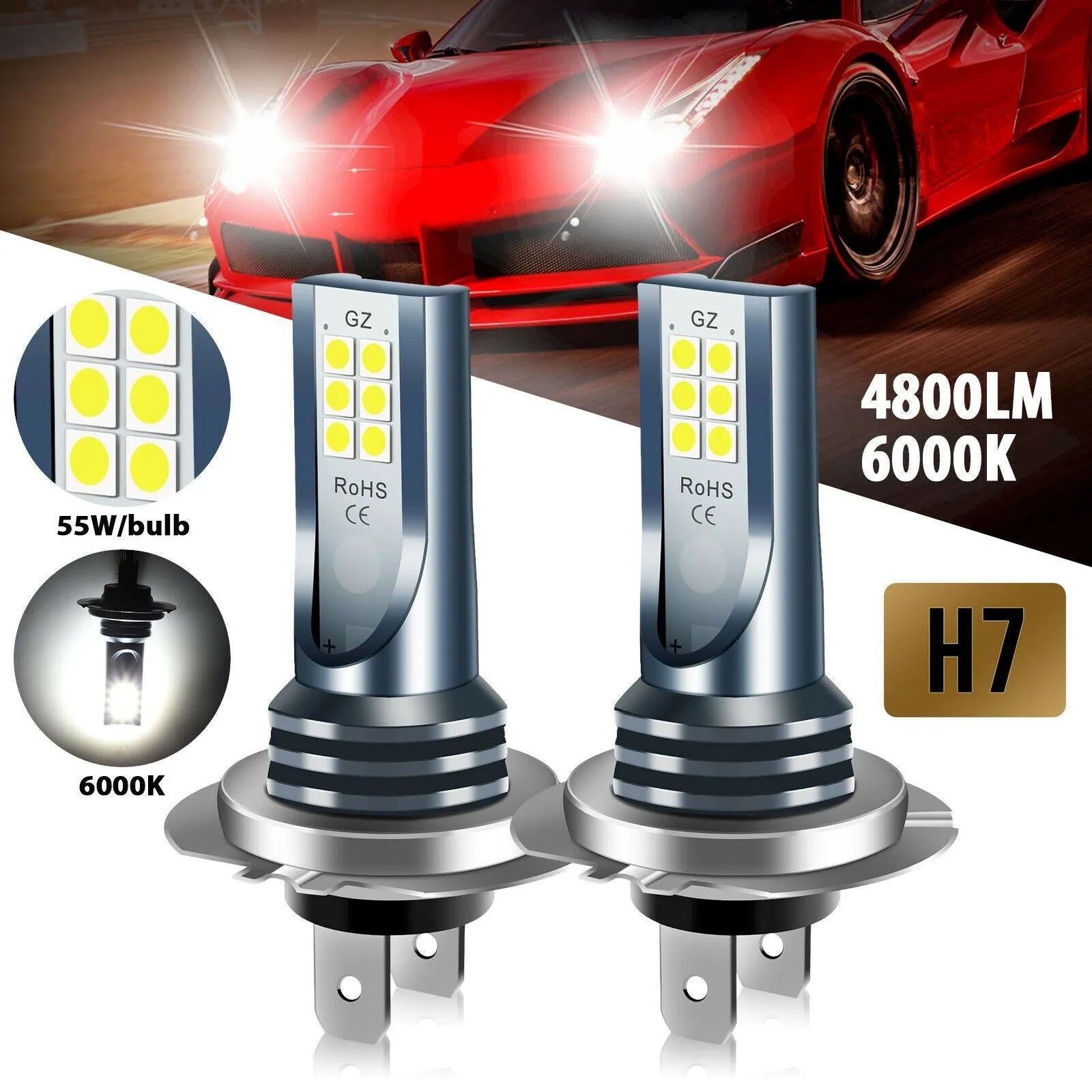 LED car fog light bulb with aviation aluminium housing and multi-pin connector