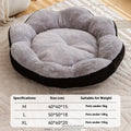 Round plush cat bed with removable cover in brown gray colour, shown in a home setting.