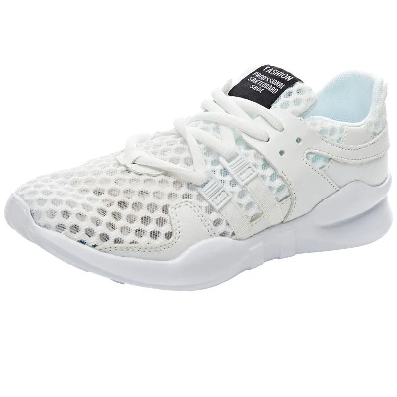 Breathable hollow-out mesh casual sneakers in black and white colour options with EVA sole
