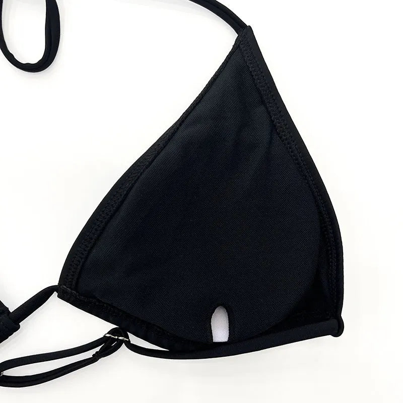 Black mesh bikini four-piece suit with long sleeves and briefs for women's swimming