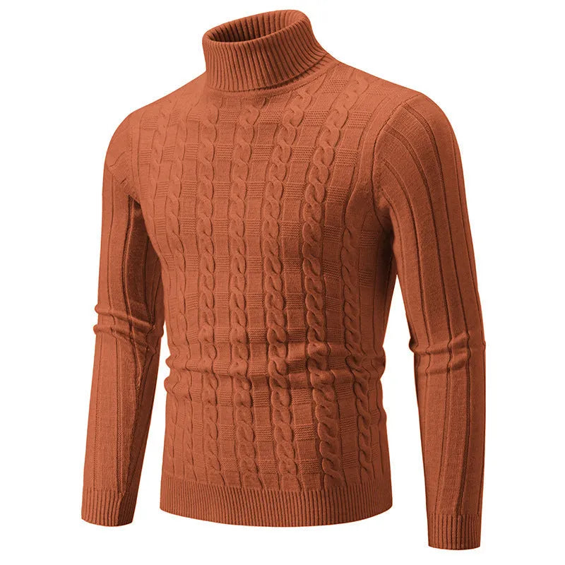 Men's slim fit chenille turtleneck pullover sweater in milky white colour