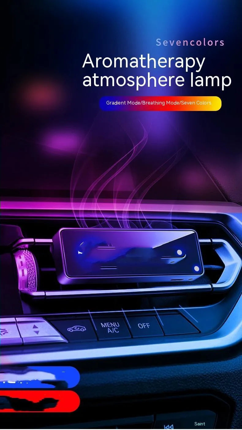 Black car air vent aromatherapy diffuser with LED light showing fragrance stick compartment