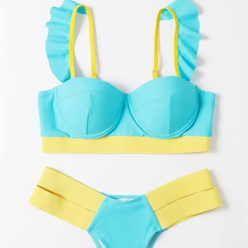 Women's contrast colour bikini with steel bracket push-up board in multiple colour options