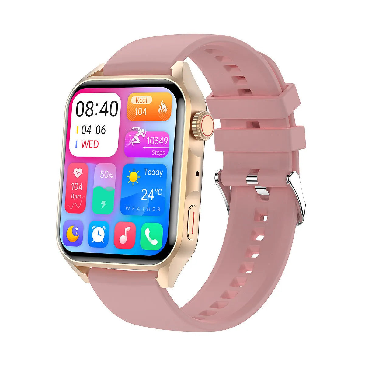 AMOLED NFC smart watch with 1.8 inch display in black colour showing multiple watch faces and magnetic charger