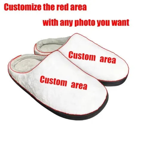Pattern printed cotton flannel slippers with TPR sole in a custom colour on a white background.