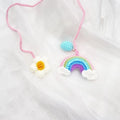 Handmade crocheted avocado with rainbow flower car pendant hanger in wool yarn