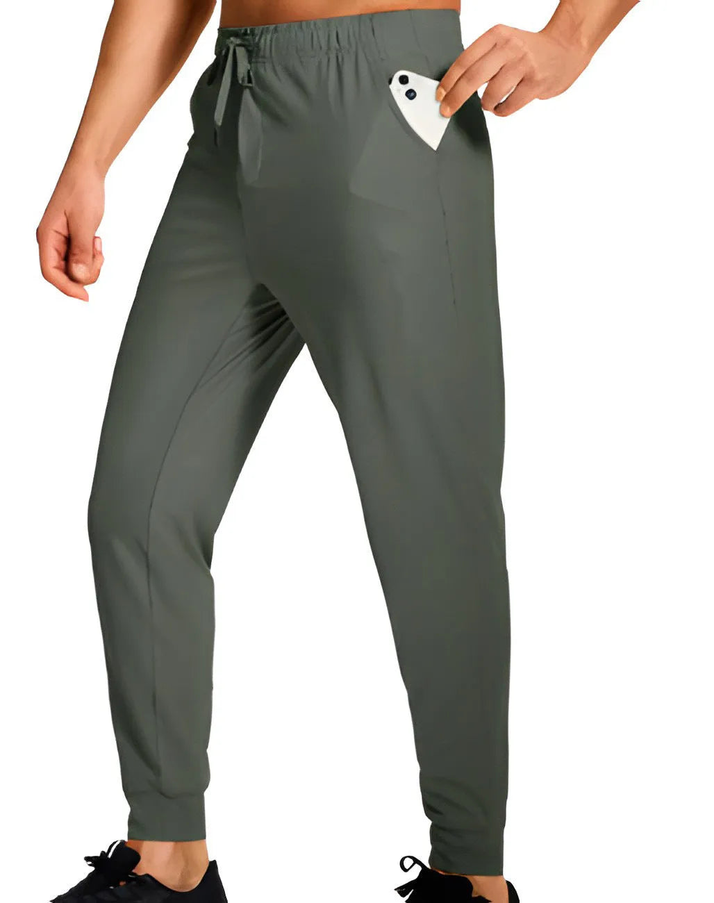 Men's loose fit casual trousers in solid colour with elastic waistband, available in multiple sizes