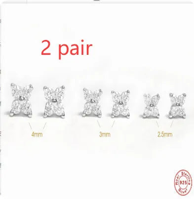 S925 sterling silver stud earrings with geometric crystal petal flowers in gold or platinum plating