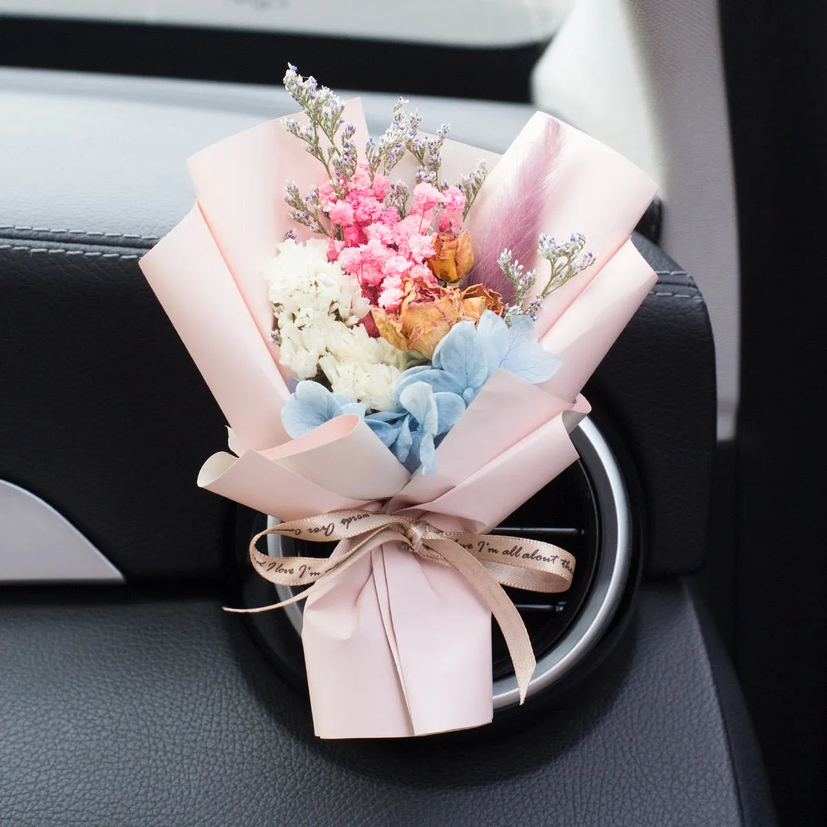 Handmade dried flower bouquet car vent clip air freshener in assorted colours