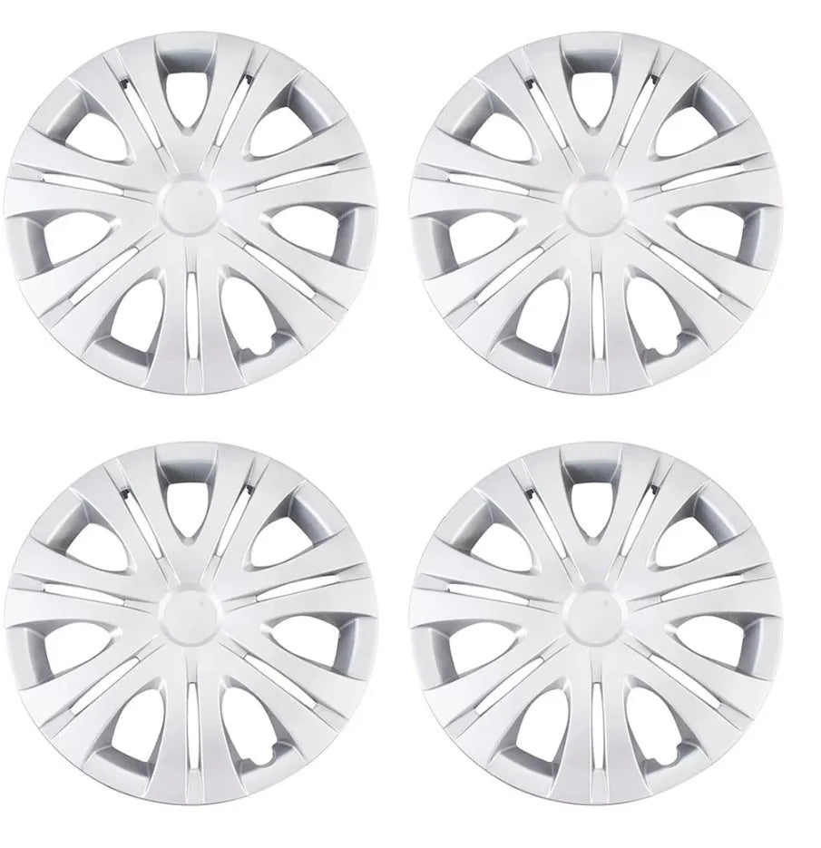 Universal silver ABS plastic wheel hub cover for a car on a 15-inch wheel.
