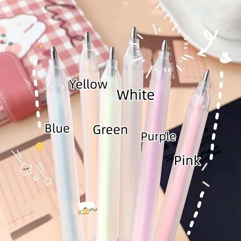 Macaroon colour plastic cap-pulling dispensing pen with yellow body and white cap