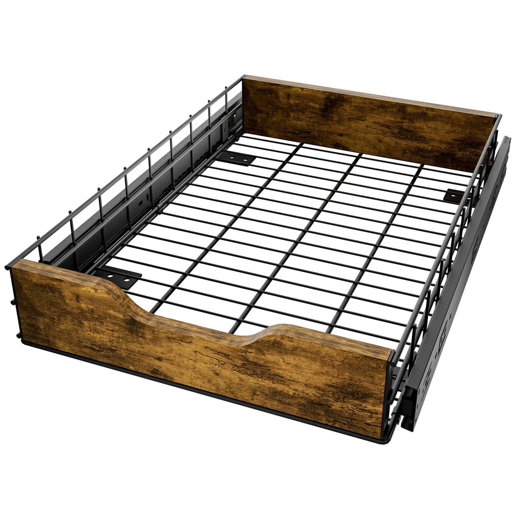 Black wood and iron pull basket storage rack drawer unit for household organisation