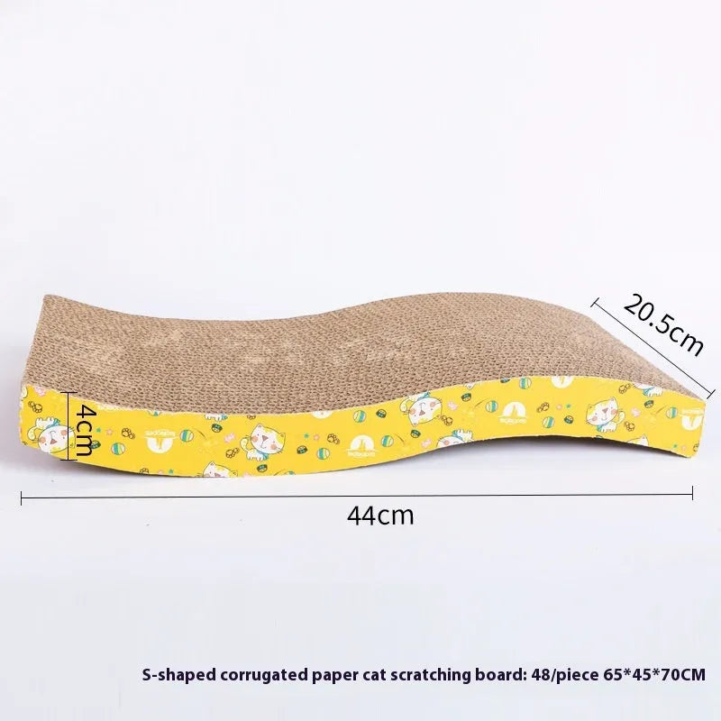 Corrugated paper cat scratch board shown in bone shape and other styles including M-type and wavy.