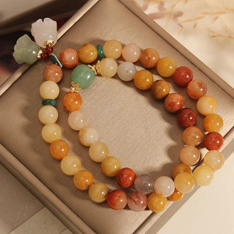 Natural jinsi jade multi-layer bracelet for women with orchid pendant charm on adjustable strands