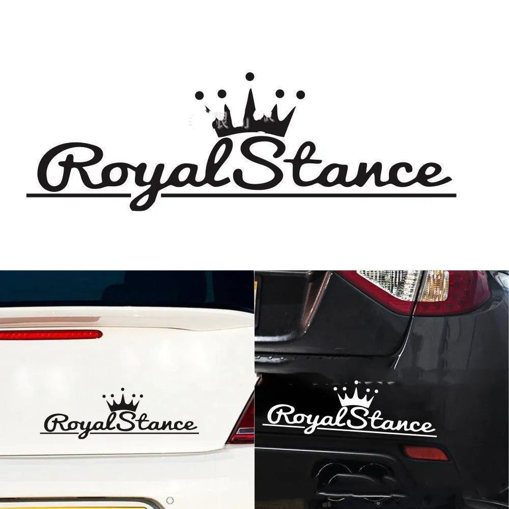 Reflective crown design car sticker on vinyl sheet, shown in multicolour, black, and white options.
