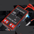 Black automotive power converter with UK socket and USB ports for vehicle charging
