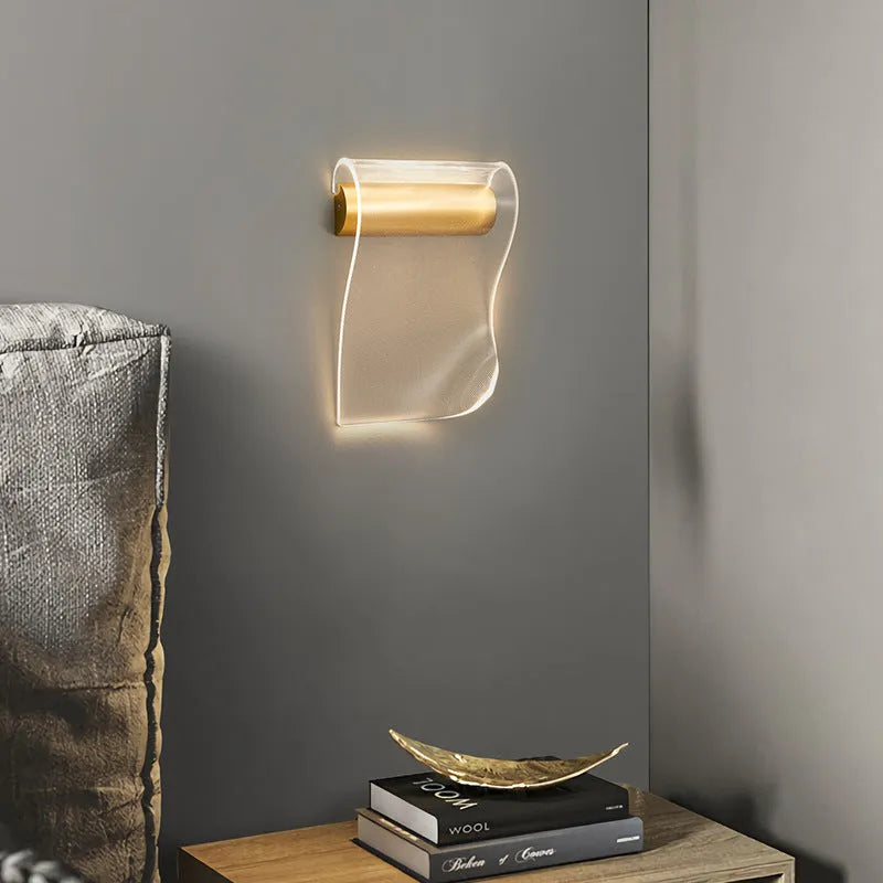 Wall lamp with iron construction and acrylic shade showing left bend and right bend orientation options