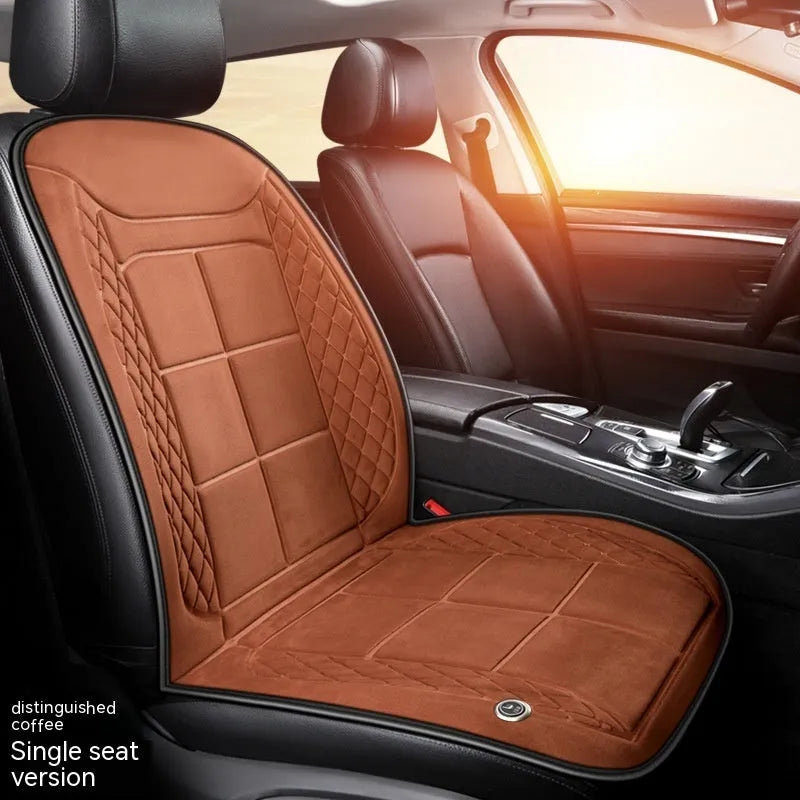 Car seat heating cushion with auto heating function in beige colour on car seat