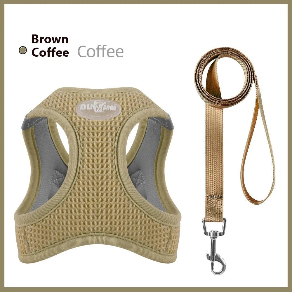 Waffle cloth dog harness in brown colour with adjustable chest straps