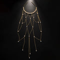 Gold electroplated mesh hair chain with pearl decoration and tassel detail for women