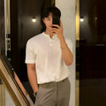 Men's thin ice silk knitted short-sleeved shirt in slim-fit loose pullover style