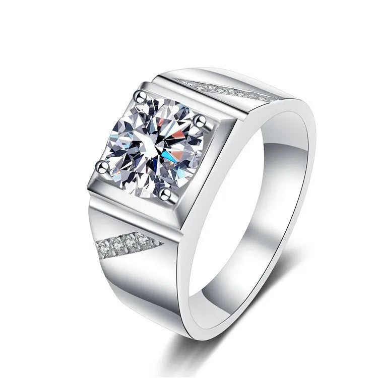 Adjustable men's ring with large square diamond design in gold and platinum colour options