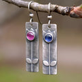 Antique finish red sapphire geometric drop earrings with ellipse design on electroplated metal