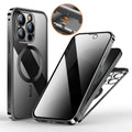 Magnetic snap closure silicone phone case for iPhone, dual-sided lens, anti-peeping screen, gold colour