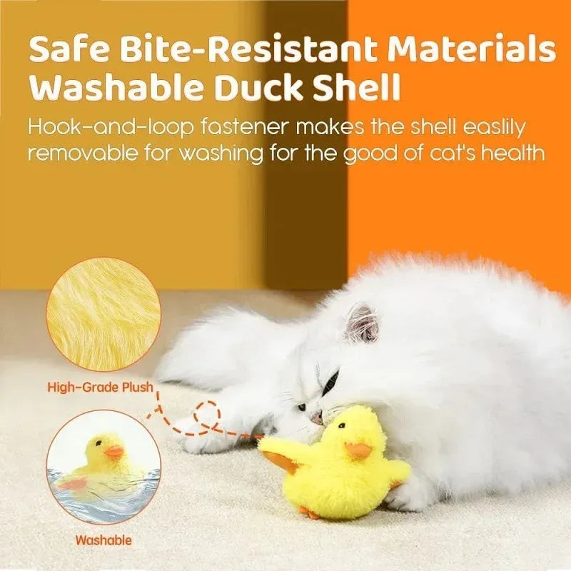 Yellow flapping duck cat toy with vibration sensor and USB-C charging port