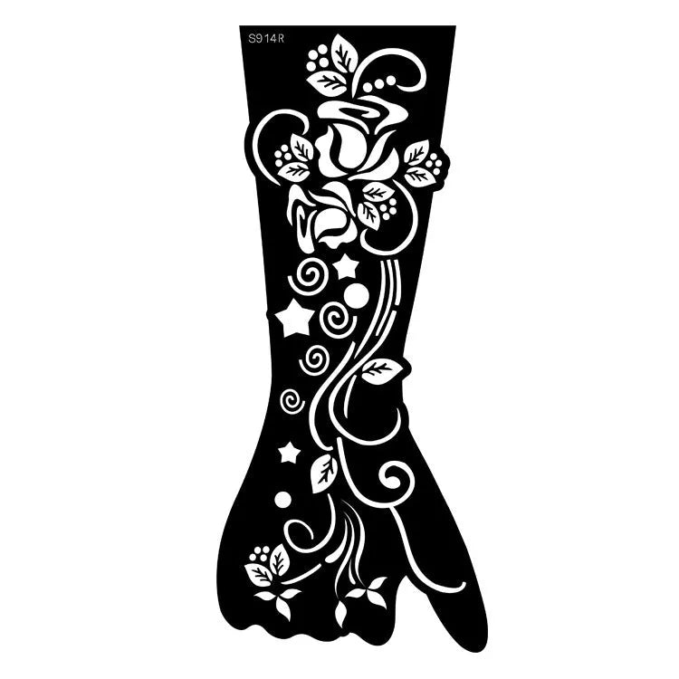 Geometric hollow template tattoo stickers showing intricate cut-out patterns for tattoo stencil applications