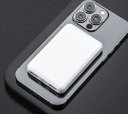 Black and white electric heating vest power bank showing compact 97mm by 64mm size.