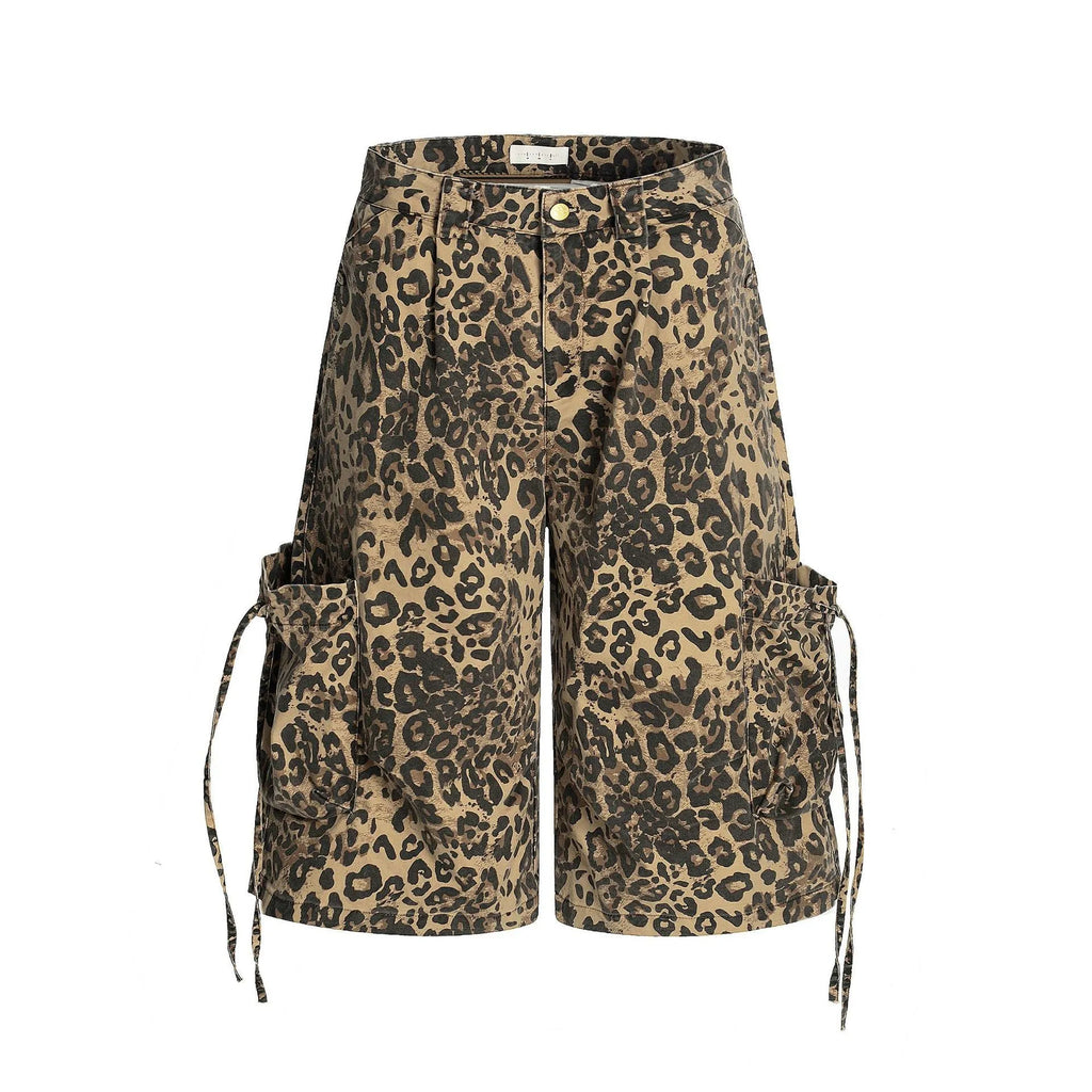 Women's leopard print cotton trousers with high waist and straight leg cropped design
