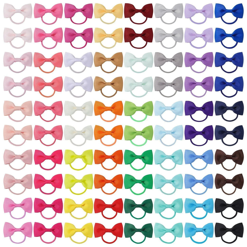 40 pairs of multicoloured baby hair ties with grosgrain ribbon bows and elastic bands