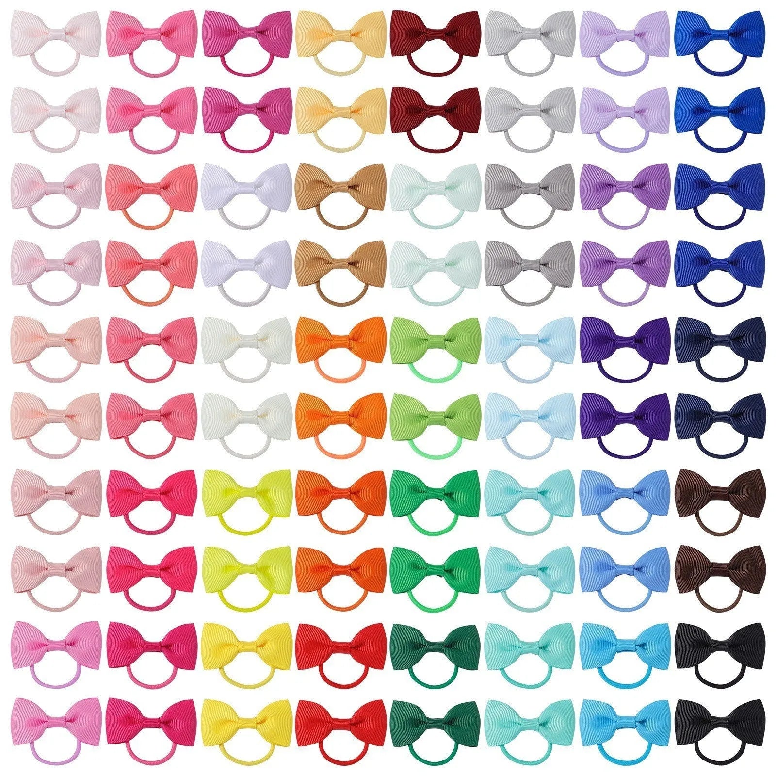 40 pairs of multicoloured baby hair ties with grosgrain ribbon bows and elastic bands