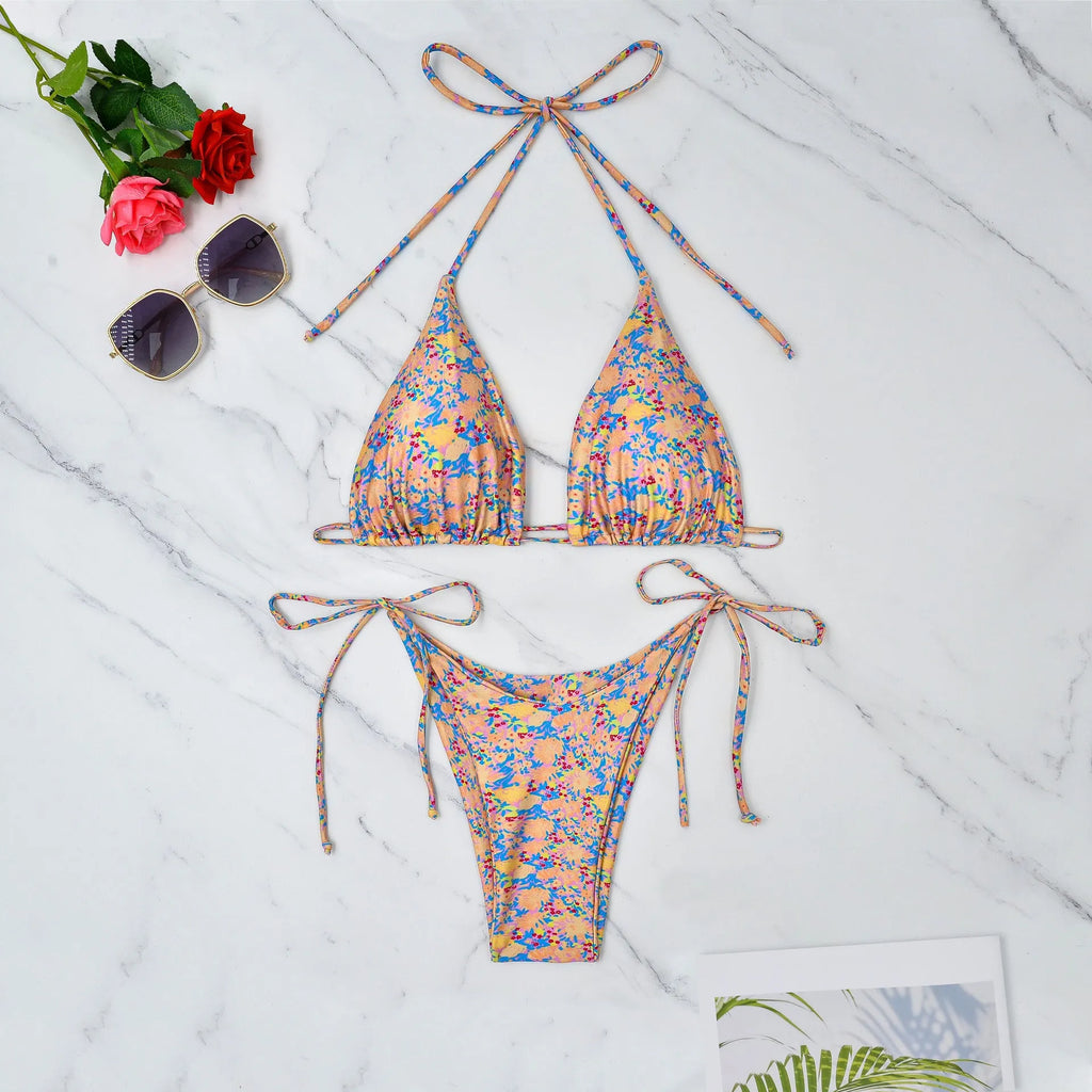 Lace-up bikini swimsuit in picture colour with European American split style briefs design