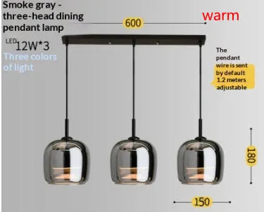 Modern minimalist pendant light with 150mm ashtray shade offering LED three-color dimming for bedroom or study.