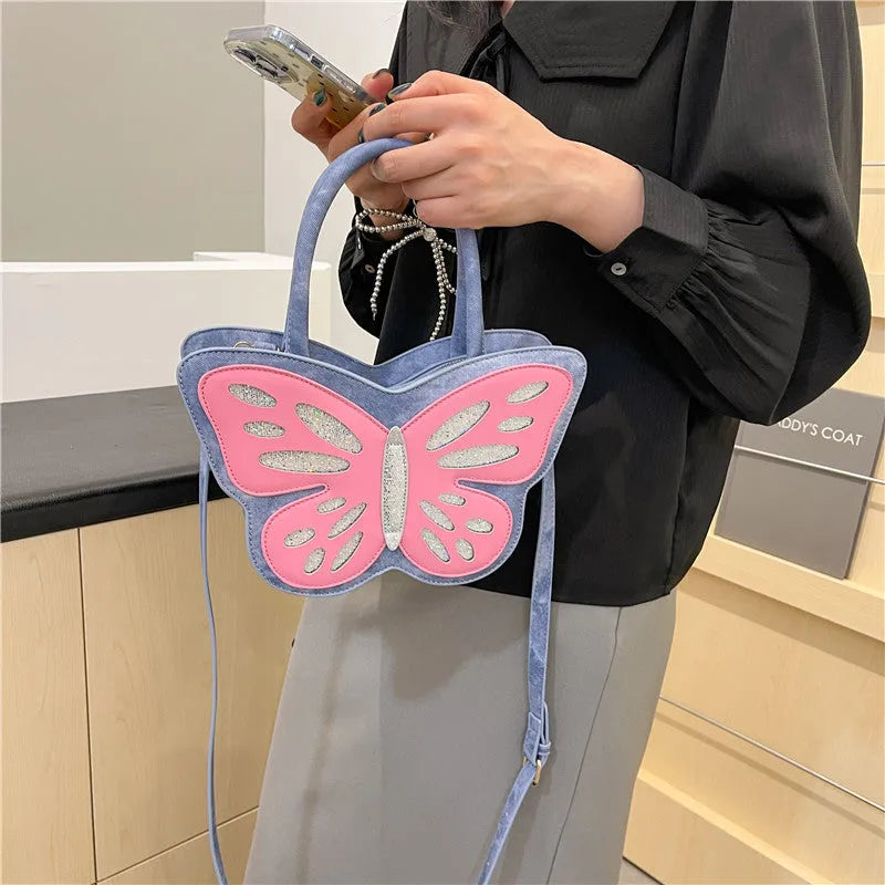 Small square PU leather crossbody bag with contrast trim in black, blue, pink, or white