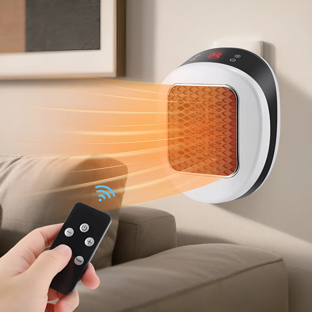 White ceramic heating electric hot air blower with remote control, dual voltage for EU and US electrical systems