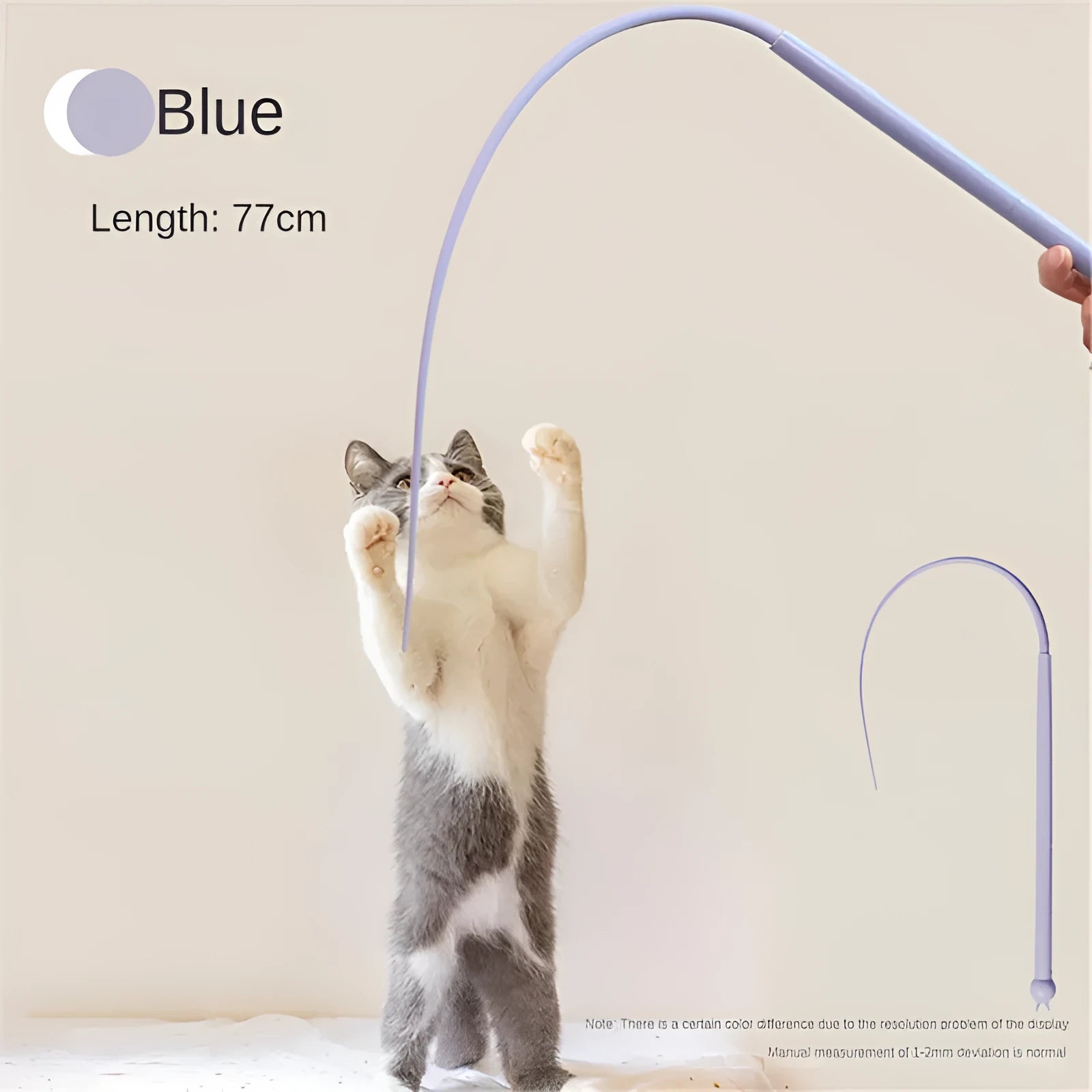 Blue simulated mouse tail cat teaser toy with silicone long tail measuring 80cm