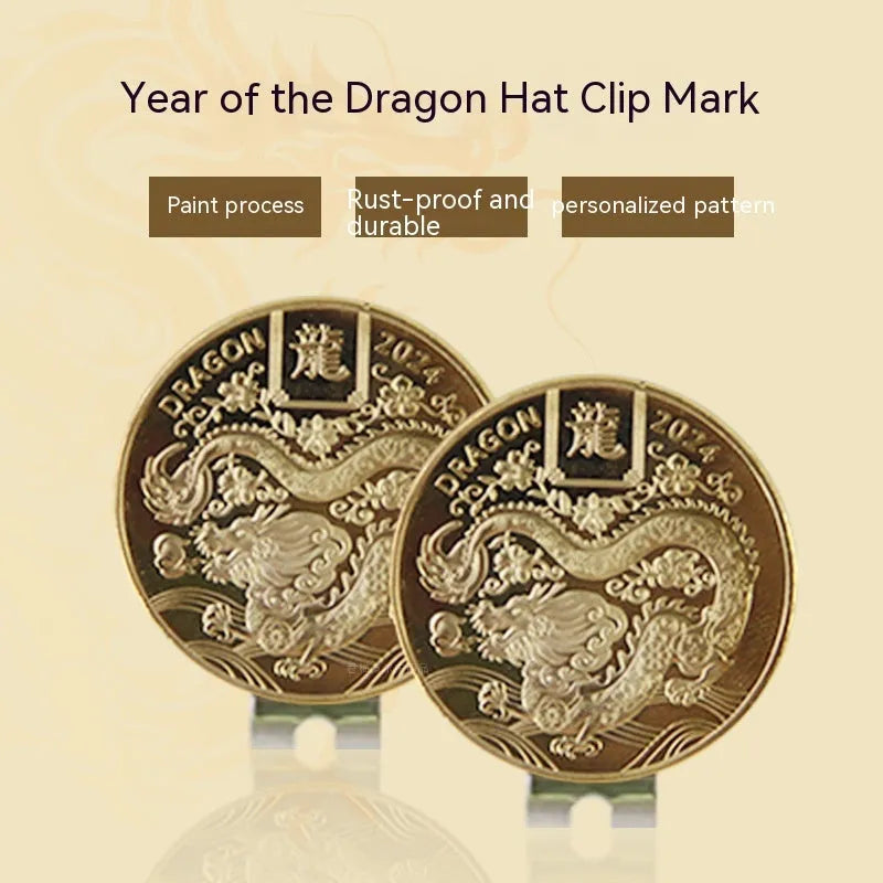 Zinc alloy personalised hat clip for golf with dragon year and IDID designs.